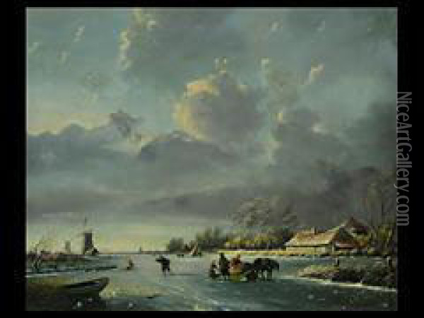 Winterlandschaft In Holland Oil Painting - Jan Jacob Coenraad Spohler