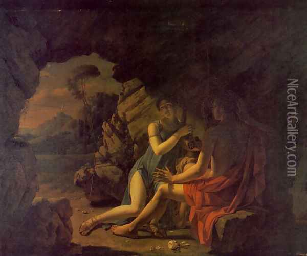 Sappho et Phaon Chantant Leurs Amours Dans Une Grotte Oil Painting - Martin Drolling