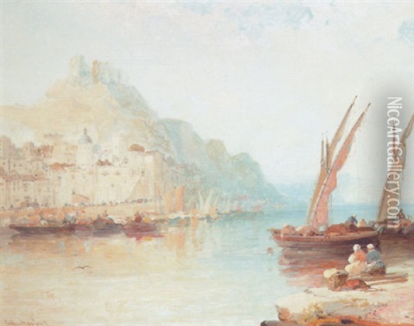 Amalfi In The Gulf Of Salerno, Italy Oil Painting - Arthur Joseph Meadows