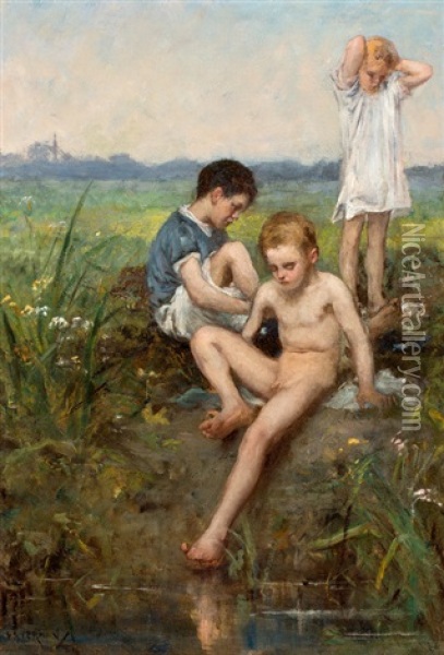 Badende Kinderen Oil Painting - Hendrik Johannes Haverman
