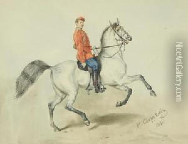 Portrait Of A Guardhussar On Horseback Oil Painting - Nikolai Egorovich Sverchkov
