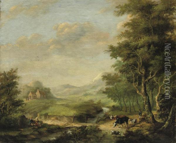 Cattle In A Wooded Landscape Oil Painting - Jan Ernst De Groot