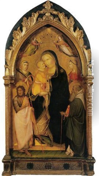 The Madonna And Child With Saints Catherine Of Alexandria, John The Baptist, Mary Magdalen And Anthony Abbot Oil Painting - Agnolo di Taddeo Gaddi