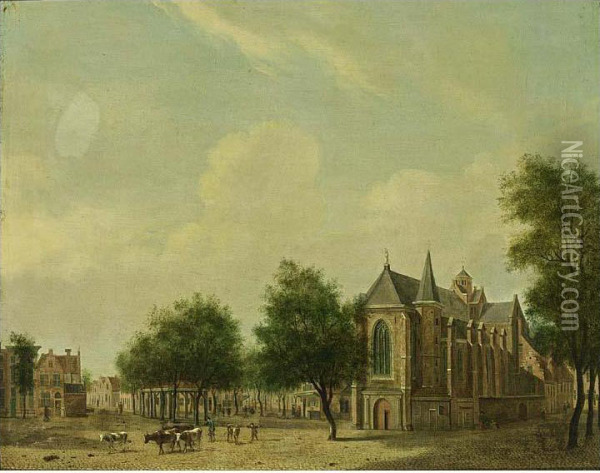 Utrecht: A View Of The Mariaplaats With The Mariakerk Oil Painting - Jan Ten Compe or Kompe