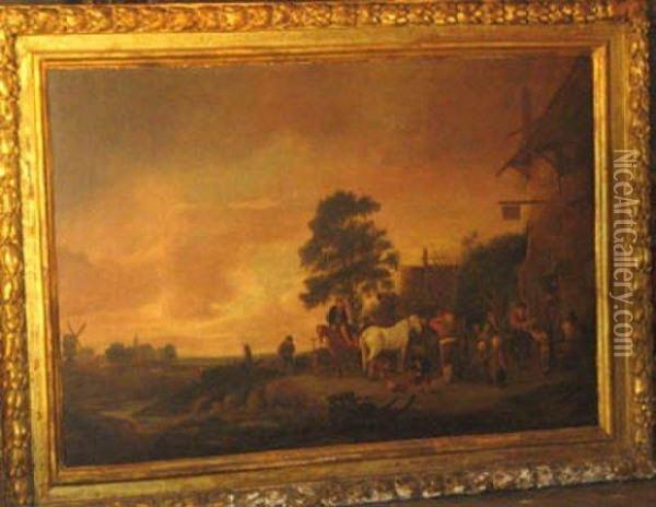 Travellersrefresh At An Inn Oil Painting - Isaack Jansz. van Ostade