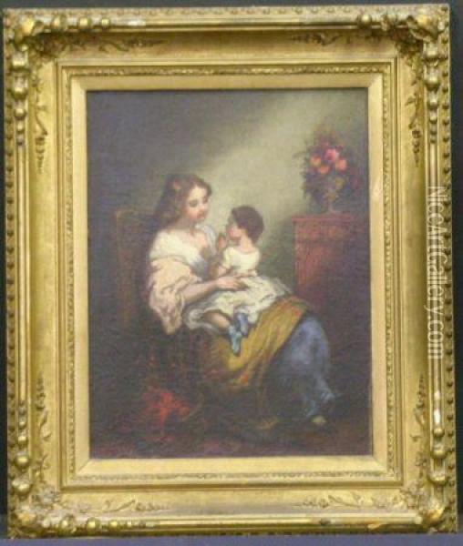 Mother And Child Oil Painting - William Bright Morris
