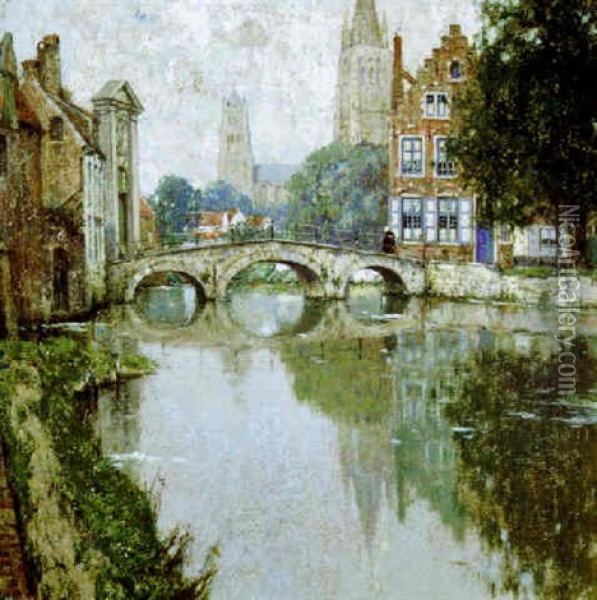 Le Quai De La Vigne, Entree Du Beguinage A Bruges Oil Painting - Hendrick Cassiers