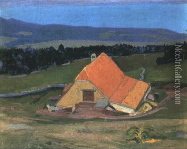 Westschweizer Bauernhaus In Einer Hugellandschaft Oil Painting - Charles L'Eplattenier