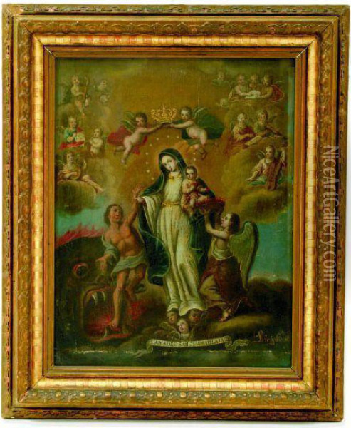 La Madre Santisima De La Luz. Oil Painting - Jose De Priego
