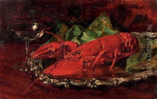 Lobster On A Silver Tray Oil Painting - Willem Elisa Roelofs