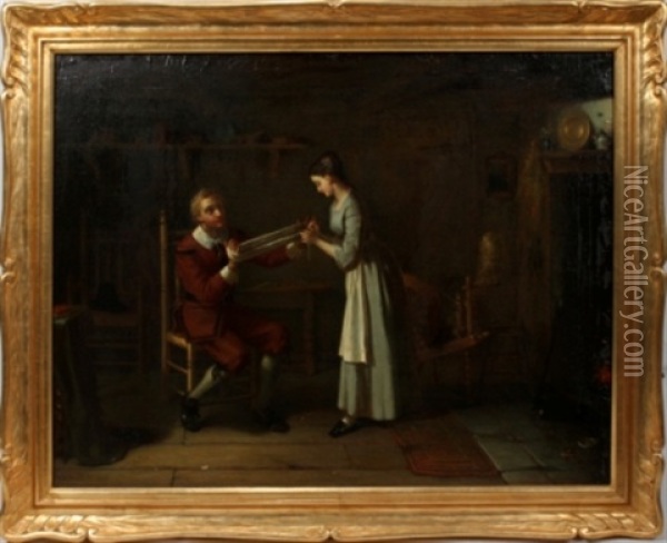 John Alden & Priscilla Oil Painting - Moses Wight
