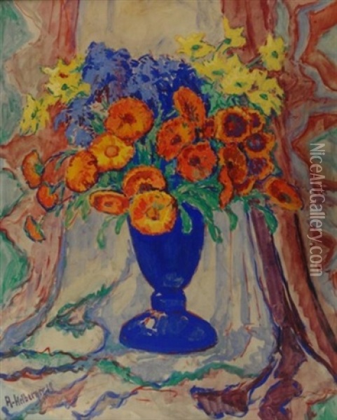 Blumenstillleben In Blauer Vase Oil Painting - Alfred Hermann Helberger