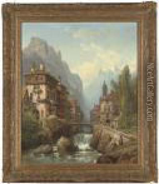 An Alpine Gorge Oil Painting - Charles Euphrasie Kuwasseg