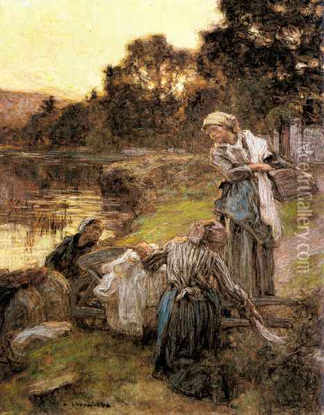 Le Laveuses au Bord de la Marne Oil Painting - Leon Augustin Lhermitte