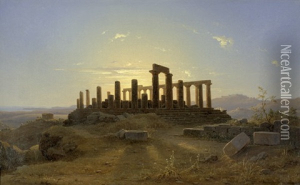 Das Tal Der Tempel In Agrigent Im Abendlichen Sonnenlicht Oil Painting - Alexander Herrmann