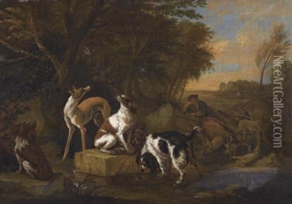 Jager, Jagdhunde Und Beute Oil Painting - Adriaen de Gryef