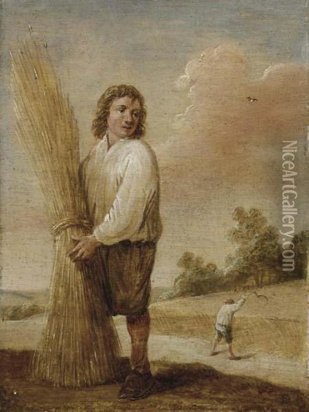 A Harvester In A Landscape Oil Painting - David The Younger Teniers
