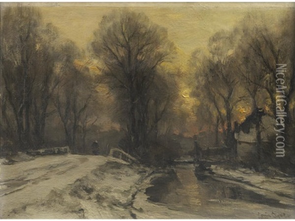 A Winter Scene Oil Painting - Louis Apol