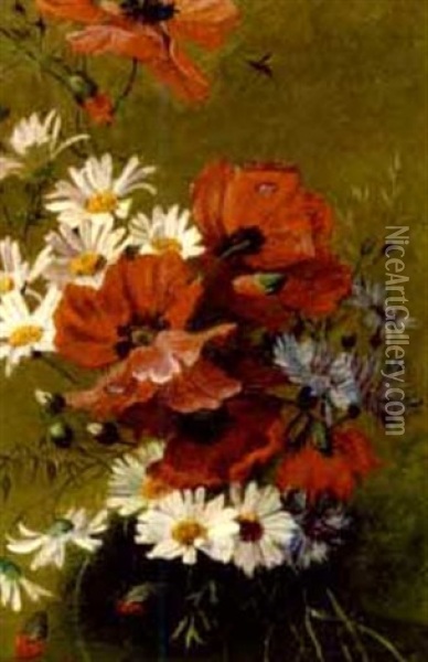 Floral Still Life With Poppies And Daisies Oil Painting - Edward Orme