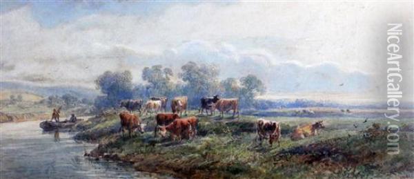 River Scene, Bramber, Sussex Oil Painting - Henry Earp