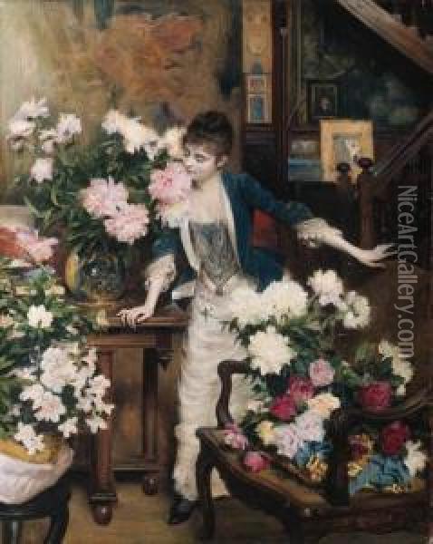 The Flower Girl Oil Painting - Albert Aublet