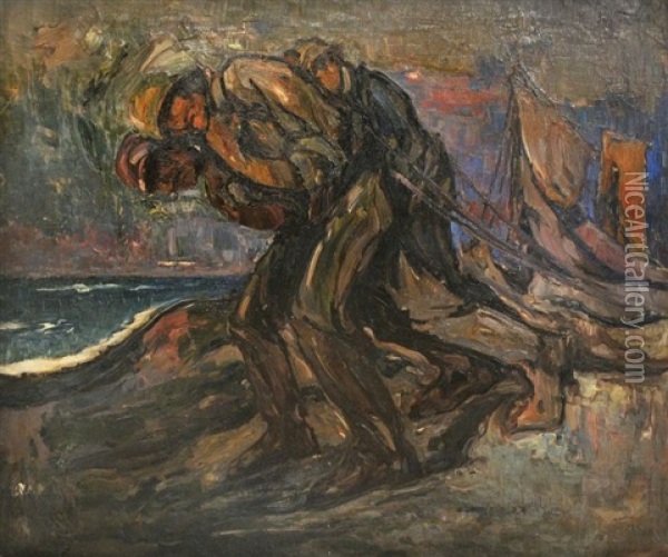 Figures On A Shore Oil Painting - Emil Karl Zoir