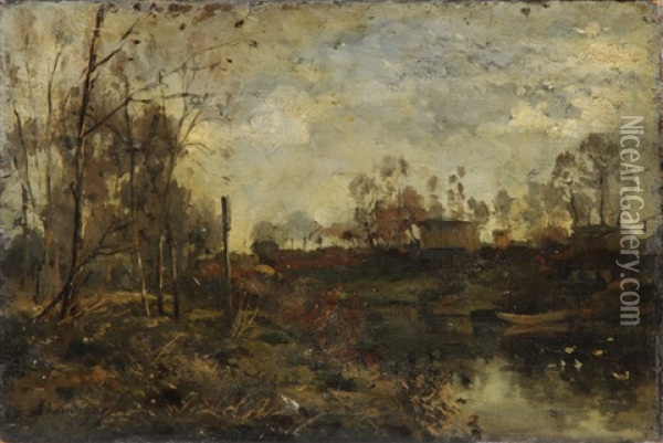 Canal Scene/landscape Oil Painting - Charles Francois Daubigny