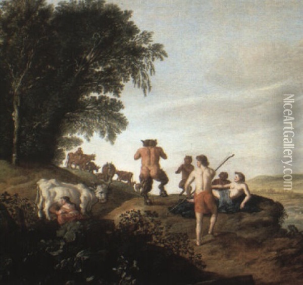 Satyrs And Nymphs In A Pastoral Landscape Oil Painting - Anthony Jansz van der Croos