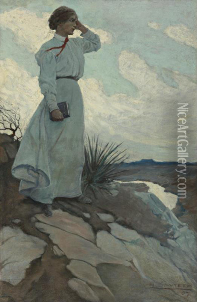 Louise Loved To Climb To The Summit On One Of The Barren Hills Flanking The River And Stand There While The Wind Blew Oil Painting - Ann Wyeth Maccoy