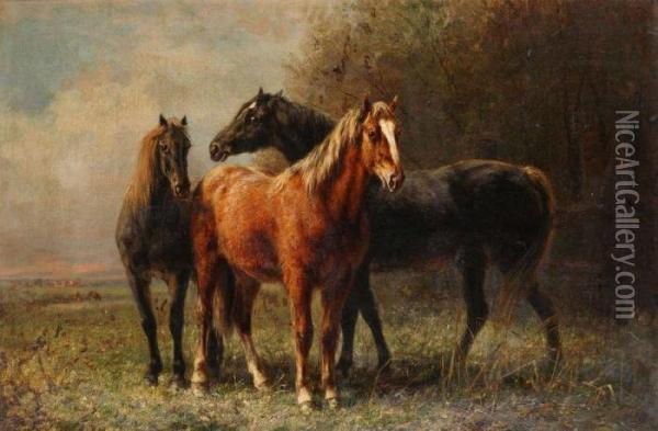 Paarden In Landschap Oil Painting - Edmond De Pratere