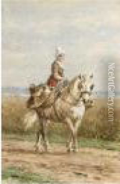 A Normandian Farmer's Wife On A Horseback Oil Painting - Willem Carel Nakken