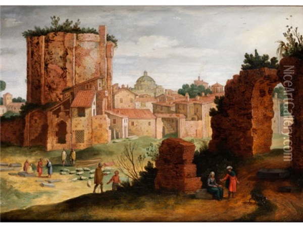 Stadtansicht Mit Romischen Ruinen Und Figurenstaffage Oil Painting - Willem van Nieulandt the Younger