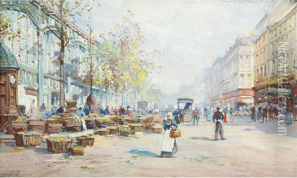 The Marketplace, Les Halles Oil Painting - Eugene Galien-Laloue