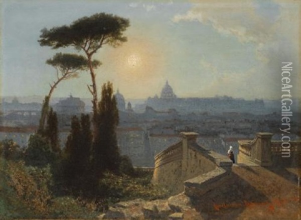 Rome (from The Trinita Di Monti) Oil Painting - Karl August Lindemann-Frommel