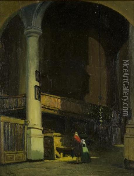 In Chiesa Oil Painting - Achille Cattaneo