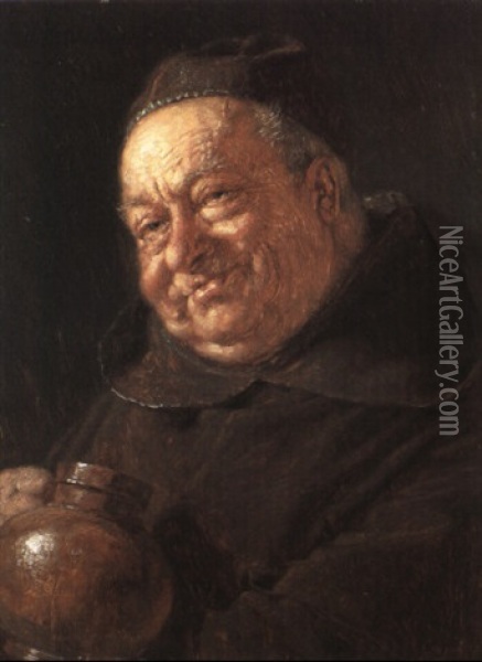 L,chelnd Schaut Ein Franziskanermonch In Seinen Weinkrug Oil Painting - Eduard von Gruetzner
