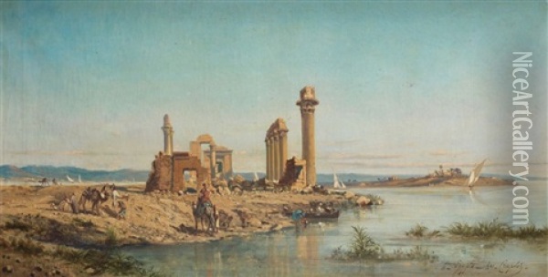 Le Temple D'hermontis, Haute Egypte Oil Painting - Louis Amable Crapelet