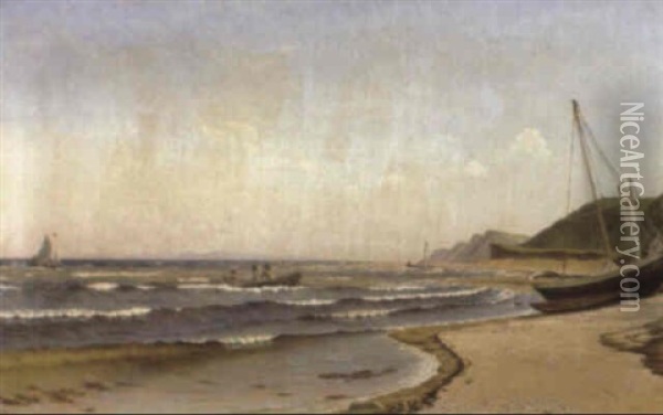 Kystparti Med Skibe Pa Havet Oil Painting - Vilhelm Peter Karl Kyhn