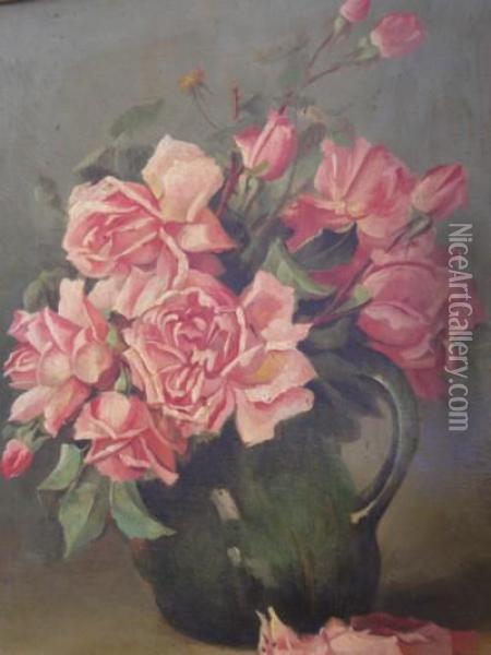 ''vaso Con Rose'' Oil Painting - Henry Charles Heath