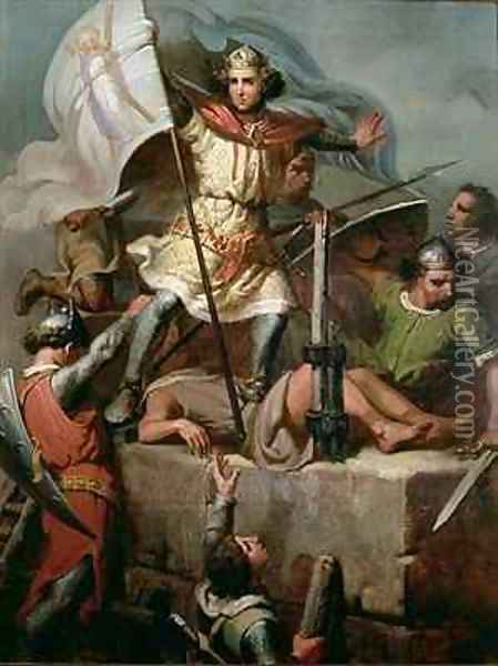 Count Berenguer III Raising the Standard of Barcelona on the Tower of Foix Castle Oil Painting - Mariano Fortuny y Marsal