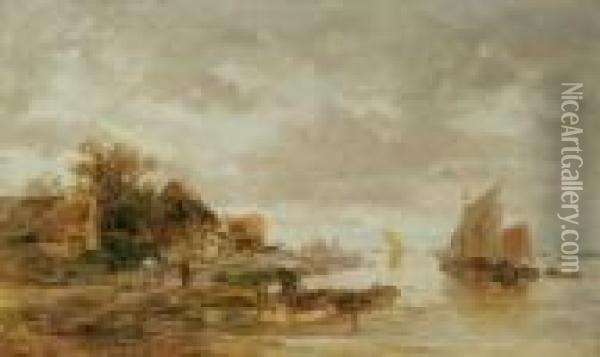 Am Main Bei Worth. Signiert Und 
Datiert Unten Links: A. Burger/1880. Ol Auf Holz. H 21; B 35 Cm. Oil Painting - Anton Burger