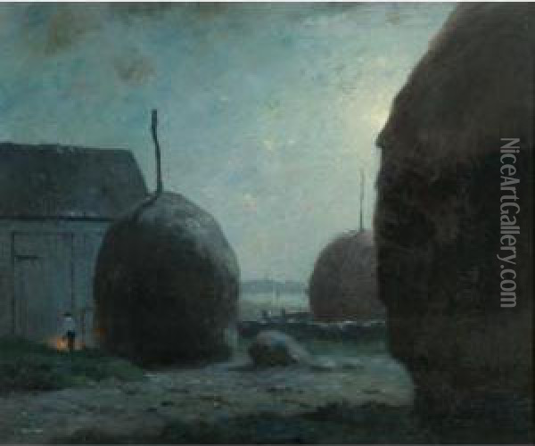 Newbury Haystacks In Moonlight Oil Painting - Dwight William Tryon