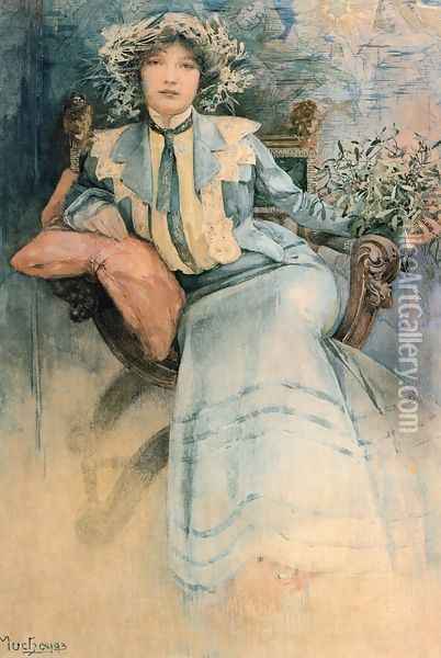 Mistletoe, Portrait of Mme. Mucha Oil Painting - Alphonse Maria Mucha