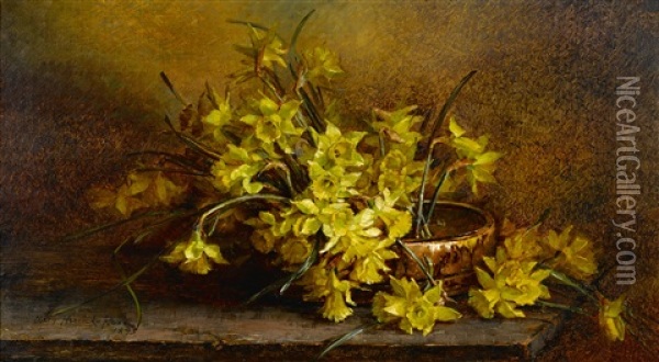 Daffodils In An Indian Basket Oil Painting - Mary Herrick Ross