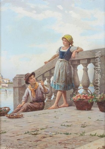 Little Merchants Oil Painting - Antonio Ermolao Paoletti
