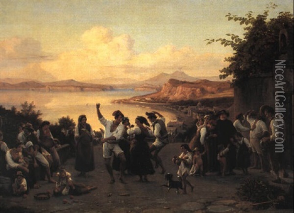 En Dans I Det Frie Pa Ischia Oil Painting - Wilhelm Nicolai Marstrand