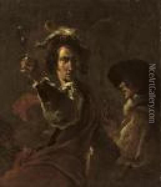 Two Soldiers Drinking And Smoking Oil Painting - Leonaert Bramer