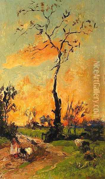 Ondergaande zon Oil Painting - Willem de Zwart