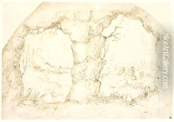 A river valley senn trough a double rock arch Oil Painting - Annibale Carracci