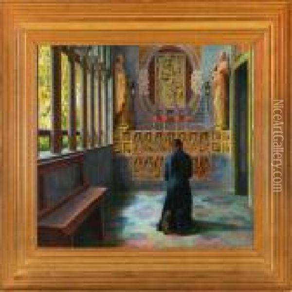 Kneeling Clergymanseen From Behind Oil Painting - Kristian Zahrtmann